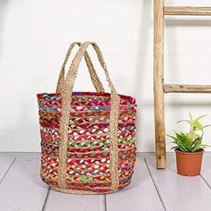 Cesta de almacenamiento de yute y algodón tejida a mano de la mejor calidad, organizador multiusos para el hogar y la Oficina - Product Image 1