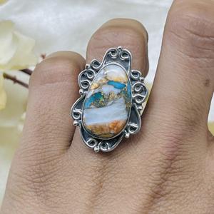 Spiny Oyster Turquoise <b>Ring</b> 925 Sterling <b>Silver</b> <b>Ring</b> Gemstone <b>Ring</b> Handmade <b>Ring</b> <b>Statement</b> <b>Ring</b> Turquoise Gift Jewelry for Wife - Product Image 1