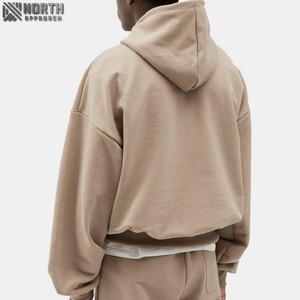 เสื้อฮู้ดทรงหลวมรุ่นสั้นสำหรับผู้ชาย, เสื้อมีฮู้ดลายกราฟิกไม่มีเชือกทำจากผ้าฝ้าย100% เทอร์รี่มีฮู้ดโอเวอร์ไซส์450 GSM - Product Image 3