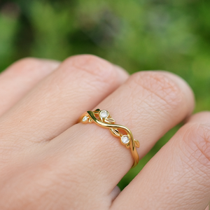 Anillo de diamantes personalizado para mujer, diseño de hoja, forma curva, inspirado en la naturaleza, anillo de diamantes naturales reales, claridad VVS, diseño personalizado. - Product Image 3