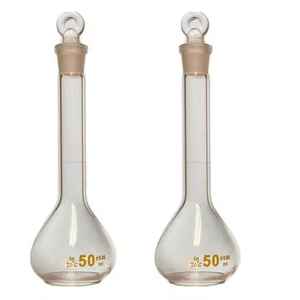 Fiole jaugée de 50ml avec bouchon en verre interchangeable en verre borosilicate résistant à la chaleur et à faible expansion - Product Image 2