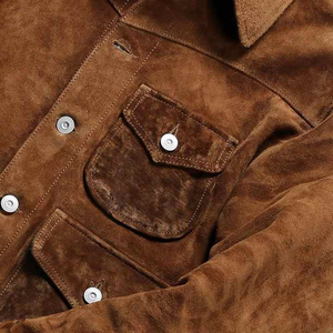 Chaqueta de cuero con logotipo personalizado para hombre, chaqueta de piel de caballo de ante, cierre de cremallera informal largo, tres bolsillos, botón teñido, chaqueta de cuero Fabulace - Product Image 6