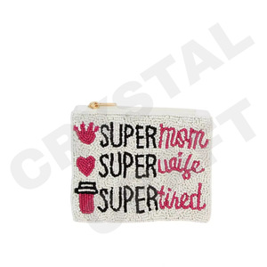 Hermosa para billetera rosa con cuentas de semillas hechas a mano con cierre de cremallera, características de accesorios de moda personalizadas - Product Image 2