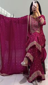 Conjunto de Kurta y Palazzo de Seda/Algodón con Bordado Floral Elegante para Mujer, Transpirable, con Dupatta Premium, Marca Unity Luxure - Product Image 3