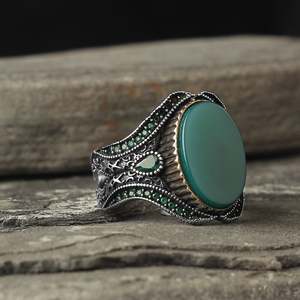 Azuris Hot Sales Turkey 925 Sterling Silver <b>Men's</b> <b>Ring</b> Ottoman Style Natural <b>Black</b> Stone Fashionable Stylish VALKH1471 - Product Image 1