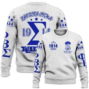 Phi Beta Sigma 1914 Fraternity Knit Sweater <b>Acrylic</b> Chenille Greek Letters Blue White Sigma Sweater Premium Apparel - Product Image 2