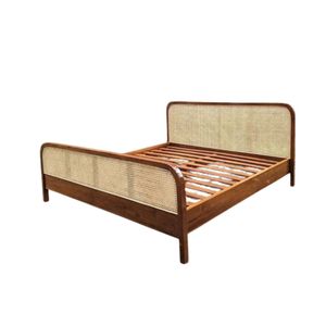 CAMA DE MADERA TECA CON CABECERO DE RATÁN TAMAÑO KING 180X200 CM - Product Image 1