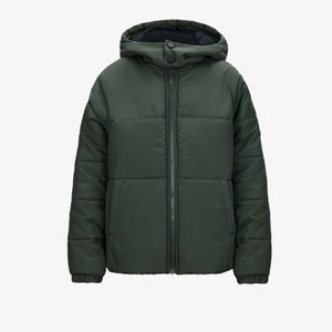 Chaqueta de Invierno de Color Sólido con Cremallera Completa, Acolchada, 100% Poliéster, Casual, de Manga Larga con Capucha - Product Image 1