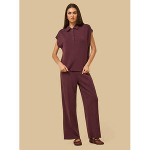 Women's Jersey Knitted for <b>Top</b> with Button Detail Short Sleeve Casual Collared Shirt Regular Fit 220g OEM Private Label - Product Image 6