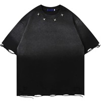 Logo personnalisé pour hommes T-shirt avec broderie dégradée 100% coton Tissu tricoté O Neck Down Shoulder T-Shirt