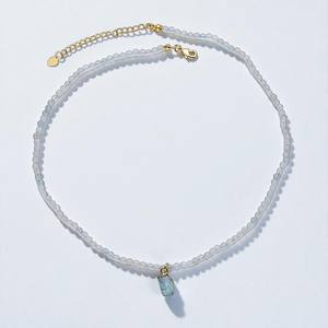 Collier avec pendentif en pierre précieuse aquamarine, pierre de naissance chrétienne, perles, argent 925, 16 pouces, bijoux - Product Image 1