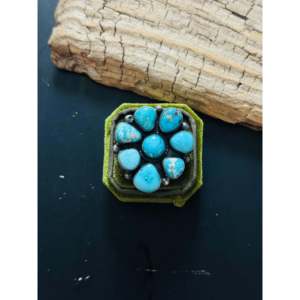 <b>Adjustable</b> Blue Ridge Turquoise Sterling <b>Silver</b> Cluster <b>Ring</b> Navajo Made Hip-Hop Style Invisible Setting Stainless Steel Gift - Product Image 1