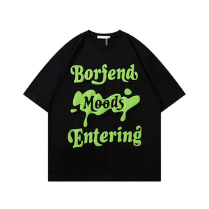 Heavy ล้างสีทึบเสื้อยืดพลัสขนาดแขนสั้นผู้ชาย Oversize TShirt วินเทจพัฟตัดแต่งกางเกงผ้าฝ้าย 100% สําหรับชาย - Product Image 1