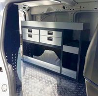 Rak Kabinet Peralatan Kendaraan Logam Abu-abu Berkualitas Tinggi, Modular, Mudah Dirakit, Penyimpanan Van Modern Kanan Kiri