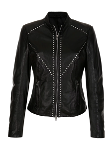 Women's Full Rhinestones Cow Skin Leather Jacket Winter Raw Waterproof Windproof Breathable Stand Collar Fashion Design - Product Image 5