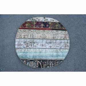 Alfombra de lana turca Vintage hecha a mano, diseño clásico de retales Beige, alfombra de felpa de 2,9x2,9 pies, respaldo de látex para sala de estar y pasillo - Product Image 1