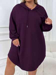 <b>Plus</b> <b>Size</b> Hoodie <b>Dress</b> Cotton Fleece Oversized Pullover with Drawstring Hood Curved Hem Casual Apparel Manufacturing Ready - Product Image 3