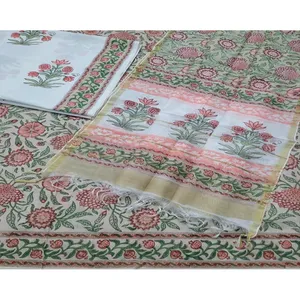 ผ้าคลุมไหล่ชานเดรีผ้าฝ้ายทำมือลายใบไม้สีเหลือง ขนาด 2.5 เมตร น้ำหนักเบา เหมาะสำหรับฤดูร้อน แบรนด์วินายากัม แฮนด์คราฟท์  ลายพิมพ์บล็อกด้วยมือ  สำหรับงานปาร์ตี้ - Product Image 3