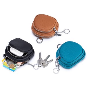 Ando Bag Monedero de cuero con doble cremallera, cartera con llavero, monedero pequeño de piel de vaca auténtica - Product Image 1