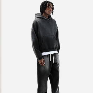 เสื้อฮู้ดดี้สตรีทแวร์ทรงปกติแบบครอป ลายเพชรฟอกสีซีดแบบย้อมกรด น้ำหนัก 430 กรัม ผ้าหนา ใส่สบายสำหรับฤดูหนาว ผู้ชาย - Product Image 4