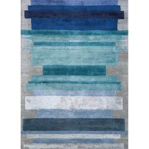 Alfombra Rectangular de Lana y Viscosa Azul Caliedo, Hecha a Mano, con Diseño Abstracto, 4m, 10mm de Grosor, para Sala de Estar, para Adolescentes-Tnq-4356 - Product Image 1