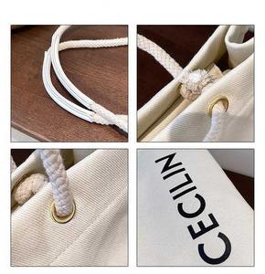 Vente en gros de sacs fourre-tout promotionnels sac pliable en coton sergé avec logo personnalisé avec poignée en corde, prix d'usine en vrac - Product Image 5