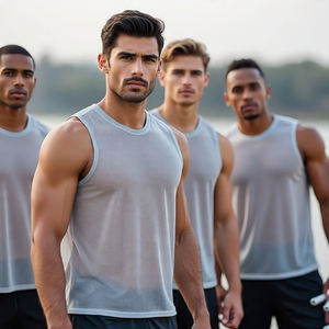 OEM Sheer Mesh T Shirts Short Sets <b>Men's</b> Sleeveless Workout Mesh Singlet <b>Vest</b> Bodybuilding <b>Muscle</b> Sheer Mesh Tops Sets <b>Men</b> - Product Image 1