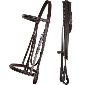 Bride Hunter avec rênes lacées Bride anglaise cousue fantaisie Culotte en cuir de qualité supérieure Muserolé Bandeau à sourcils - Product Image 1