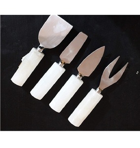 Transparent White Resin Round Handle Silver <b>Cheese</b> <b>Set</b> White Marble Handle Stainless Steel Spreader & Slicer - Product Image 2