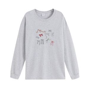 Camiseta Coreana de Manga Larga Extra Grande para Mujer, con Lazo Bonito, Diseño Gráfico, Algodón, Informal, Estética, Venta al por Mayor Directa de Fábrica - Product Image 1