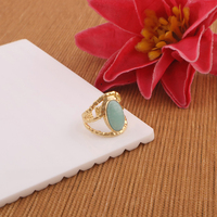 Regalo de dama de honor para ella, cabujón natural, diseño de amazonita, textura, anillo de banda de tres capas, anillos de piedras preciosas ovaladas chapados en oro de latón