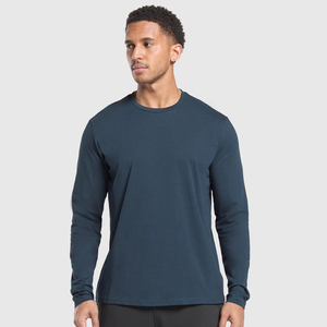 เสื้อยืดแขนยาวคุณภาพสูง 100% ผ้าฝ้าย พร้อมโลโก้สั่งทำ ระบายอากาศได้ดี เป็นมิตรกับสิ่งแวดล้อม สไตล์สตรีทแวร์สำหรับผู้ชาย รับผลิตแบบ OEM - Product Image 5