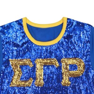 Sigma Gamma Rho SGRho Tee con paillettes oro reale con lettere greche scintillanti maglietta da festa ricamata - Product Image 4