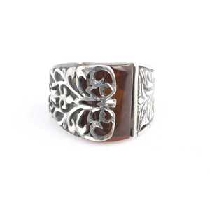 Anillo de Plata de Ley 925 para Hombre, Color Negro, con Forma de Planta, Bisel Rectangular con Piedra de Ámbar Prensada, Diseño de Mano, Talla Única, Regalo - Product Image 3