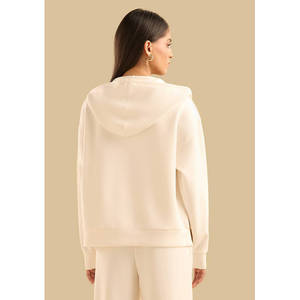Sudadera con capucha para mujer, de punto, con cremallera, lisa, teñida, blanca, de poliéster, antipilling, de ajuste holgado, al por mayor, con logotipo personalizado - Product Image 5