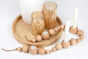 Bougeoirs en bois ensemble de 5-longs bougeoirs en bois rustiques en vrac un support de bougie décoratif en bois naturel fini - Product Image 4