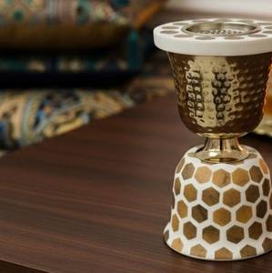 Modern Honeycomb Mop Inlay Bakhoor Burner Gold <b>Hammered</b> Metal Incense <b>Holder</b> Arabic Design Luxury Tabletop Decor For Middle East - Product Image 4