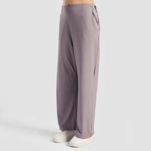 Prism Casual Trousers High-Waisted Wide Leg Pants <b>Elastic</b> Waist Breathable Corduroy Button Worn Wrinkled Style-Available Grey - Product Image 1