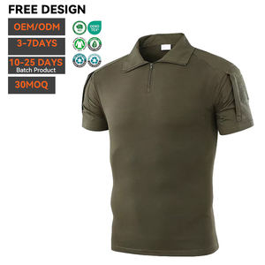 Vente en gros de chemises tactiques pour hommes, en tricot uni, à manches courtes, séchage rapide, respirantes, extensibles en Spandex/Nylon, broderie personnalisée - Product Image 1