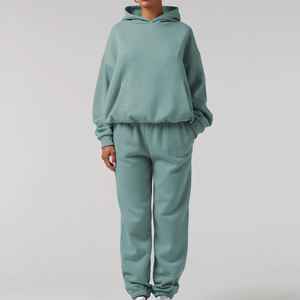 Conjunto de Sudadera con Capucha para Mujer, 2 Piezas, Pantalones Joggers, Sudadera, Pantalones Deportivos, Corte Regular, Cortos, 100% Algodón, Ecológicos, Transpirables, para Invierno - Product Image 1