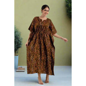 Dark Green Maxi Kaftan Dress with Ruffles and Tassels-XS to XL - Product Image 1