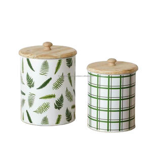 Ensemble de bidons de stockage de qualité supérieure de 2 pièces Boîte à thé et sucre imprimée sur mesure avec couvercle en bois Bocaux de cuisine décoratifs - Product Image 3