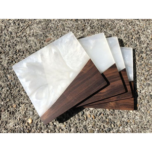 Wholesale Set Of 4 Square River Design <b>Drink</b> <b>Coasters</b> Handmade Blue Resin And Wood <b>Coaster</b> For Table Protection & Home Decor - Product Image 5