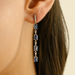 Pendientes Colgantes de Zafiro Azul Real y Diamantes con Diseño Elegante y Personalizable para Mujer, Oro Blanco Puro de 14K, Joyería Fina - Product Image 2