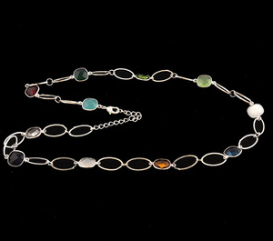 Grossiste de Bijoux Faits à la Main en Argent Plaqué Multi Pierres Ovales avec Chaîne à Maillons - Product Image 4