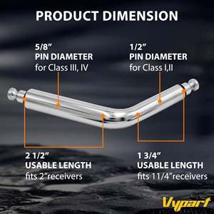 Coupleur de remorque à double embout verrouillable Vypart, diamètres 1/2 pouce et 5/8 pouce, supports de montage pour attelage - Product Image 2