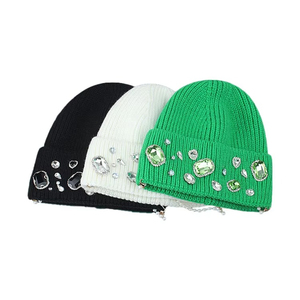 หมวกบีนนี่คริสตัลประดับคริสตัลพลอยเทียมถักลายโลโก้ตามสั่งทำจากอะคริลิคทำด้วยมือปรับแต่งได้ - Product Image 1