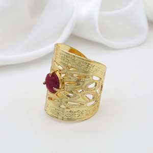 Boho Garnet Chunky <b>Ring</b> 18k Gold Plated Brass Hollow Cutout <b>Adjustable</b> Wholesale <b>Ring</b> For Women - Product Image 6