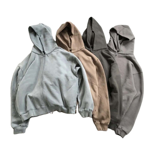 Boxy Distressed Faded Acid Wash Sweat à capuche zippé pour hommes French Terry Cotton Puff Printing Streetwear Custom Heavyweight Hoodies - Product Image 5