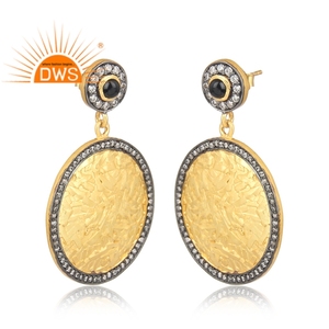 Pendiente colgante de piedras preciosas de ónix negro y circonita cúbica Natural chapada en oro de 18 quilates de la mejor calidad, joyería fina Demi para mujer - Product Image 3